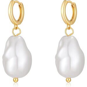 Women's White Huggie Pearl Dangle Earrings Wedding Jewelry Bridesmaid Gifts